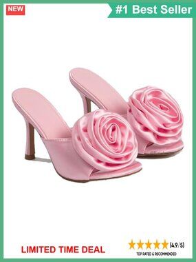 Satin 3D Flower Pointed Toe Kitten Heel Slingback Sandals for Prom Wedding